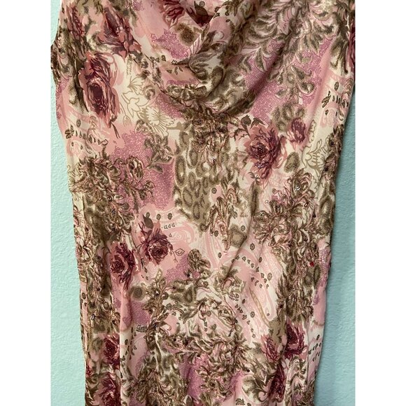 Vintage Dressbarn Women's Pink and Brown Y2K 2000s Midi Beaded Dress Large - Picture 4 of 9